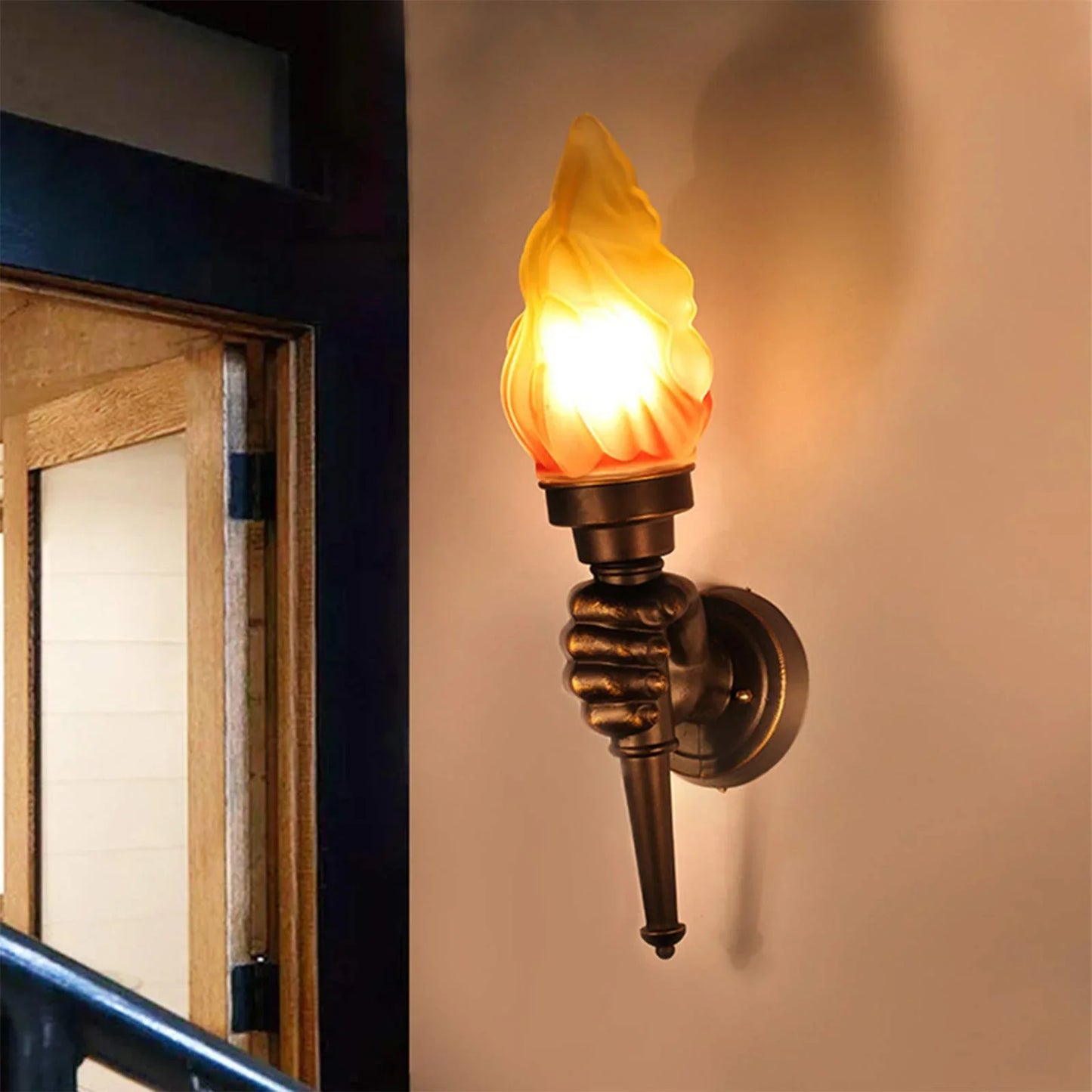 Pack of 2 Rustic Outdoor Wall Lights LED Flame Torch Lamps E27 Garden Lighting
