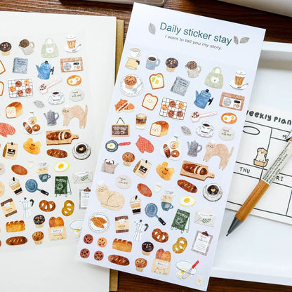 Korean Bonito Nature Life Bread House Coffee Paper Stickers | Cute Scrapbooking and Journaling Stickers