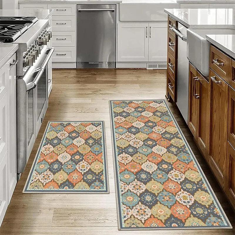 VIKAMA1/2PCS Tapis de sol de cuisine bohèmes antidérapants lavables Tapis de porte de salle de bain Tapis de sol de couloir Tapis de décoration intérieure