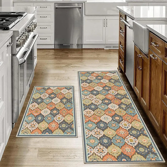 VIKAMA1/2PCS Bohemian Kitchen Floor Mats Anti-slip Washable Bathroom Bathroom Door Mats Hallway Aisle Floor Mats Home Decoration