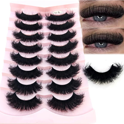 5-8 Pairs Natural Russian Striped Mink Lashes | 3D Volume Wavy False Eyelash Extensions
