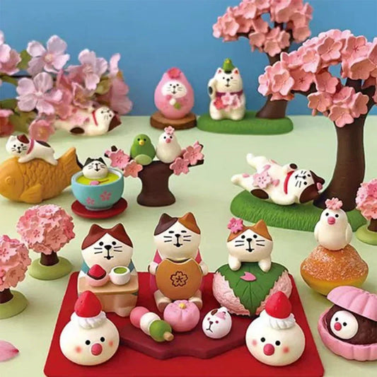 Joli ornement de chat admirant les fleurs Scène ZAKKA Fleur de cerisier INS Jouet tendance Ornement d'artisanat en résine à faire soi-même