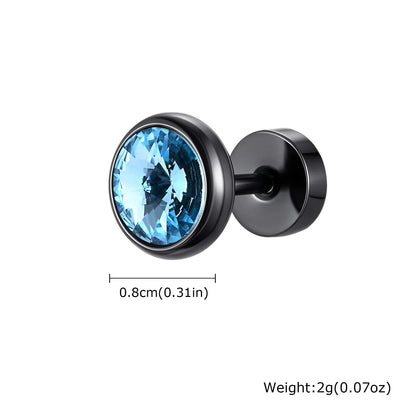 8mm Stainless Steel Screw Back Earrings for Men | Faceted Zircon Studs
