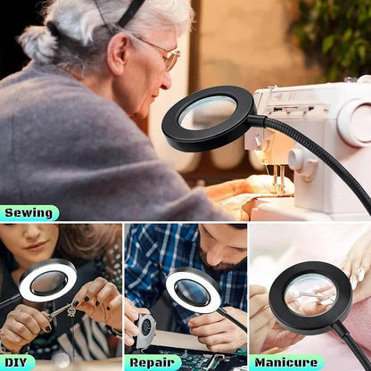 10X Magnifying Desk Lamp | LED Gooseneck Clamp Light with 3 Color Modes