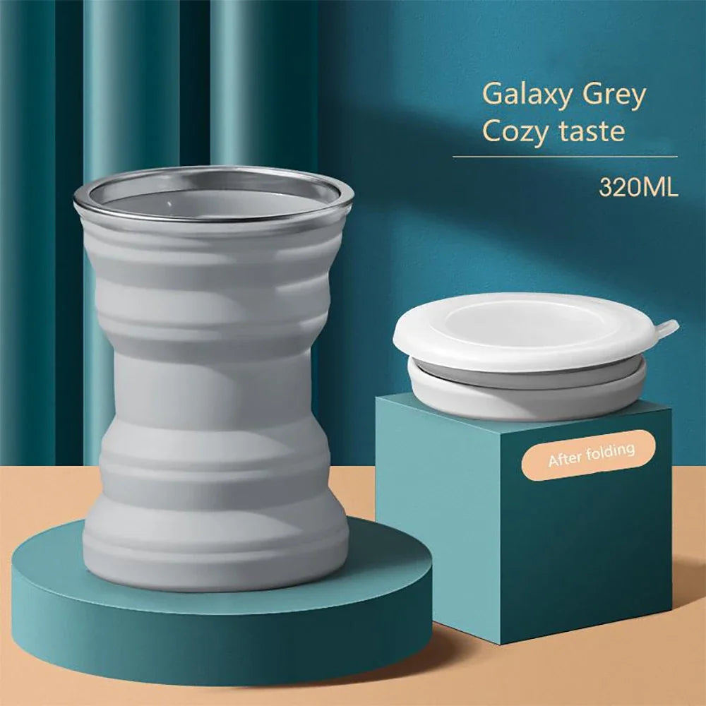 Portable Foldable Silicone Cup | Travel Mug with Lid and Lanyard