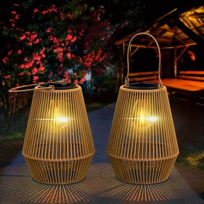 Outdoor Solar Hanging Lights Waterproof Woven Lanterns for Garden Yard