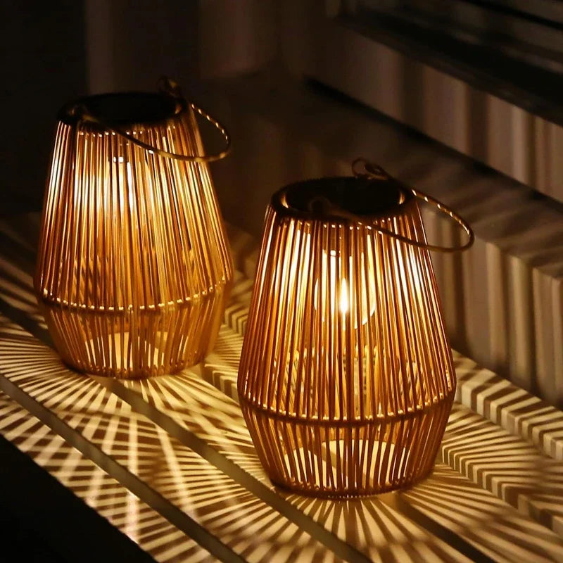 Outdoor Solar Hanging Lights Waterproof Woven Lanterns for Garden Yard