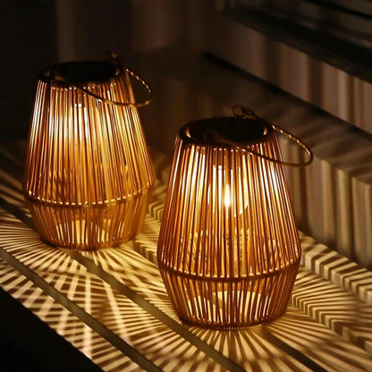 Outdoor Solar Hanging Lights Waterproof Woven Lanterns for Garden Yard