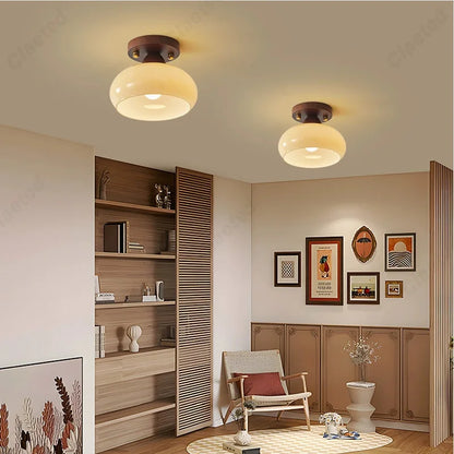 New Japanese LED Cream Wind Glass Ceiling Lamp Living Room Dining Room Porch Aisle Balcony Decorative Lighting