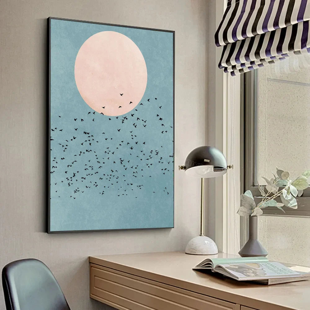 Tableau mural moderne de style bohème minimaliste, arbres, oiseaux, soleil, paysage, affiches HD, décoration pour maison, chambre, bar, café