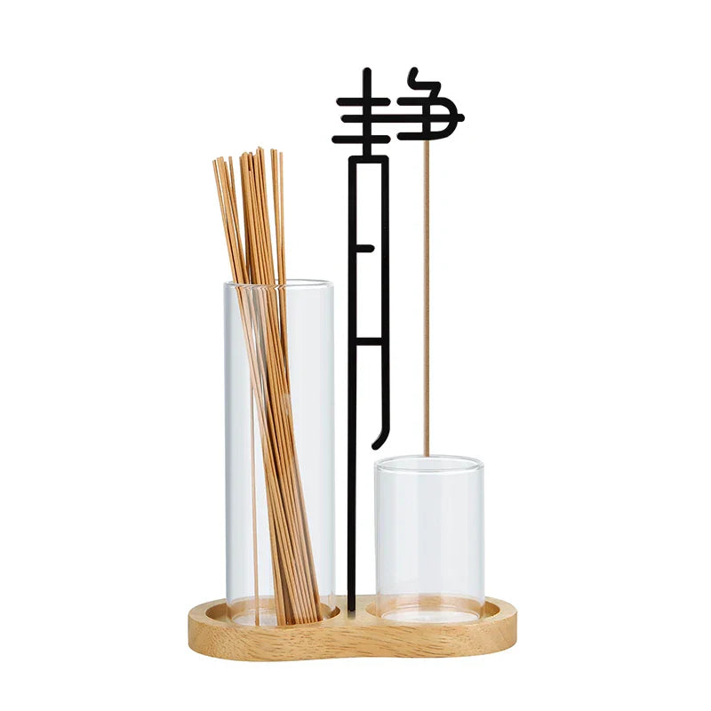 Porte-encens chinois Jing anti-cendres volantes avec cendrier en verre et organiseur de bâtonnets d'encens Décoration intérieure