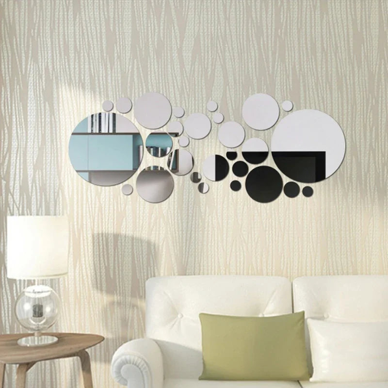 26pcs Round Acrylic Mirror Stickers | Self-Adhesive Wall Decor for Bathroom and Kitchen