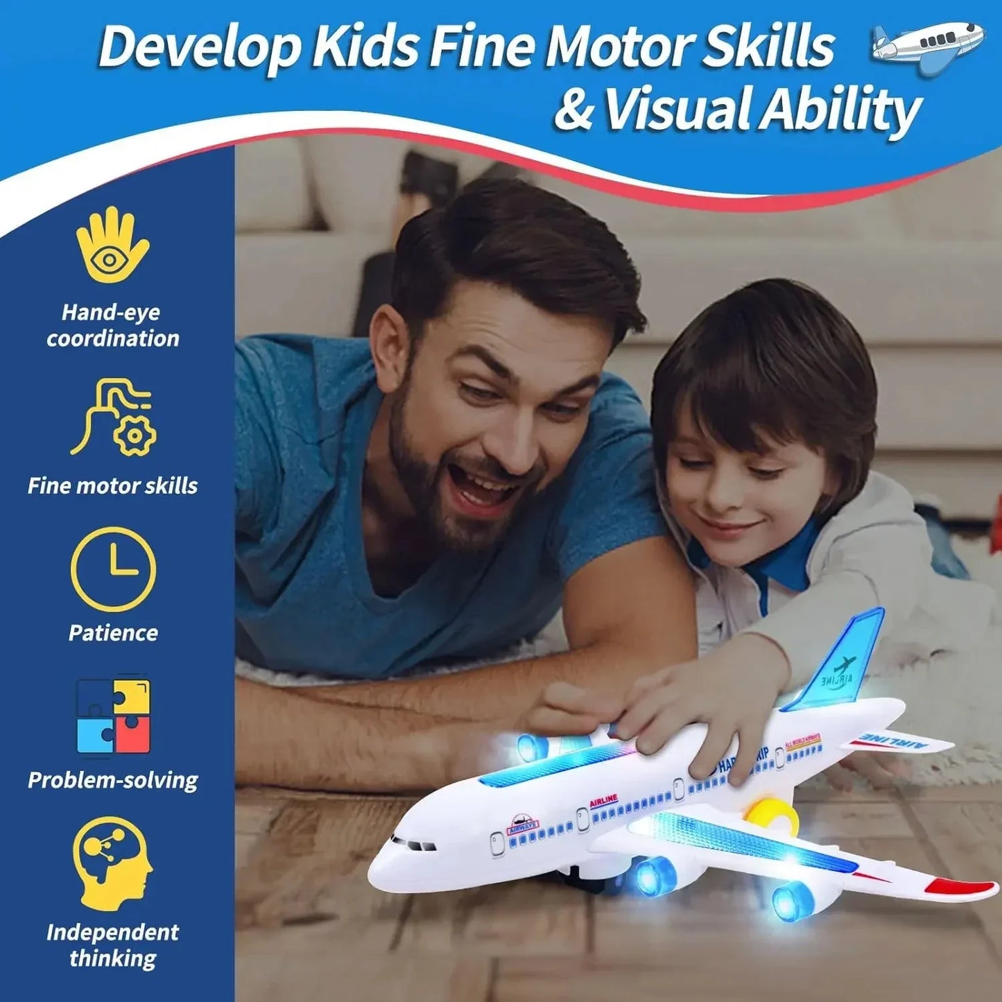 Electronic Airplane Toy with Music & Lights – Automatic Rotating Educational Plane