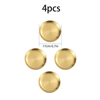 4pcs stainless steel silver plates, Korean style grilled meat plates, household circular trays, bone plates, cake plates