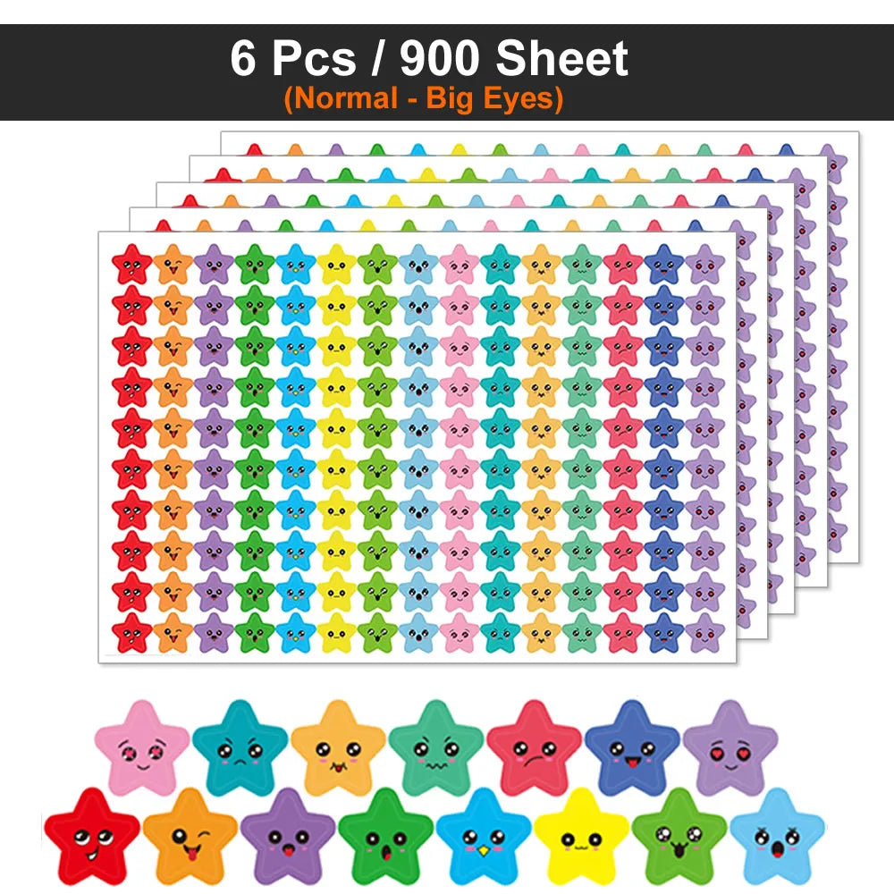 Happy Face Stars Reward Sticker Pack | 450-3000 Sheets for DIY Decor