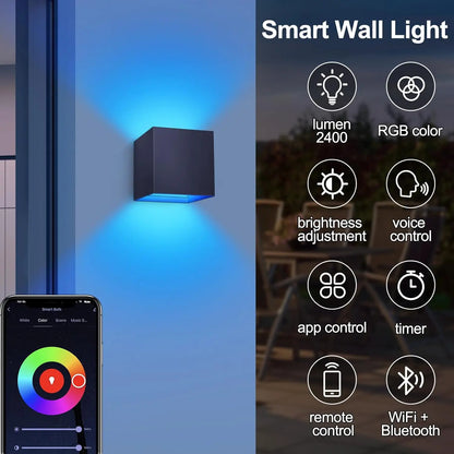 Lot de 2 appliques murales intelligentes d'extérieur RGBCW 10W LED, contrôle vocal et via application