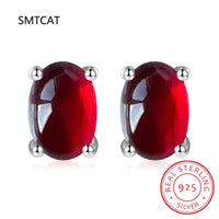 Oval Cut Red Garnet 925 Sterling Silver Stud Earrings | Women's Fashion Gemstone Jewelry