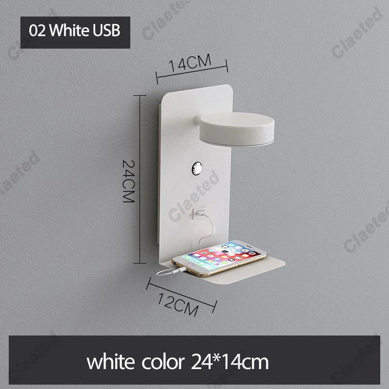 LED Wall Lights With Switch And USB Interface Fashion White Black Lamp Fixture Corridor Aisle Lighting Art Luminaire Wandlamp