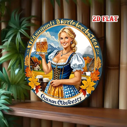 Panneau en tôle métallique en aluminium plat 2D 1 pièce, blond, panneau rond rétro en aluminium, panneau rond vintage en aluminium – Art mural en métal rustique pour bière