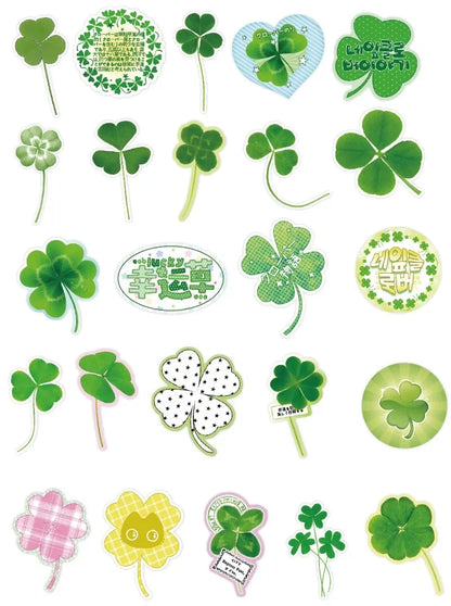 50 Fresh Green Clover Stickers for Scrapbooking and DIY Decor | Aesthetic Stationery Set