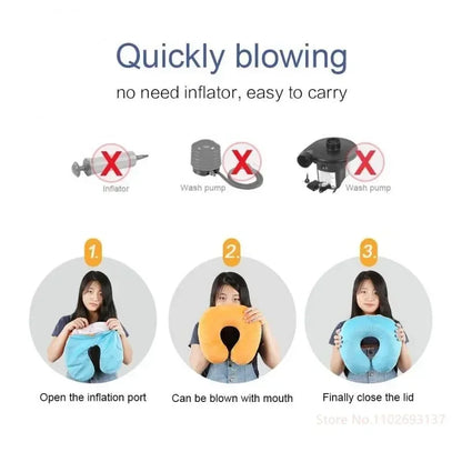 Inflatable Travel Neck Pillow | U-Shaped Support for Car, Plane, and Office