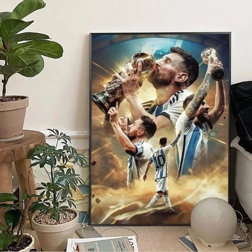 Clásico, Deportes - Rionel Messi - Fútbol, Arte de pared, Póster lienzo, Decoración para sala de estar y dormitorio, Arte de pared de estadio