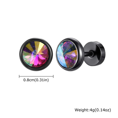 8mm Stainless Steel Screw Back Earrings for Men | Faceted Zircon Studs