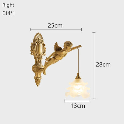 Brass Angel Wall Lamp Crystal Sconce Light Bedside Balcony Corridor Porch Decor