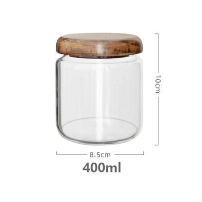 KEMORELA Bocal de conservation alimentaire transparent en bois d'acacia, pot à thé rond, pour fruits secs, snacks, pot de rangement en verre scellé pour la cuisine