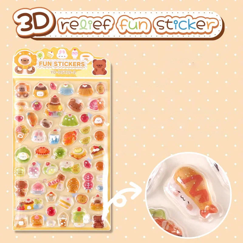 6-Style Japanese 3D Cute Stickers | Crystal Embossed Design for DIY Crafts