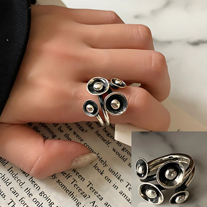 PANJBJ Real 925 Sterling Silver Retro Round Ring | Vintage Fine Jewelry for Women