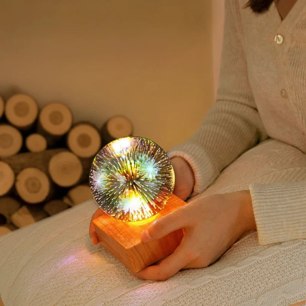 3D Firework LED Night Light | Starry Sky Glass Ball Table Lamp for Home Decor