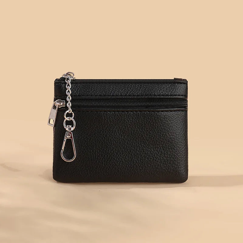 Mini Leather Card Holder Wallet | Compact Zipper Coin Purse for Women