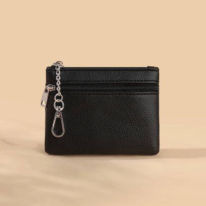 Mini Leather Card Wallet With Zipper | Compact Coin Purse for Women