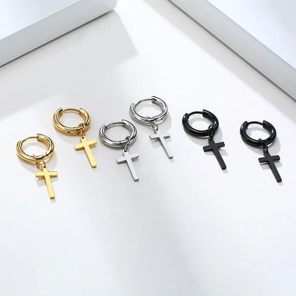 Stainless Steel Cross Earrings for Men | Religious Stud Earrings