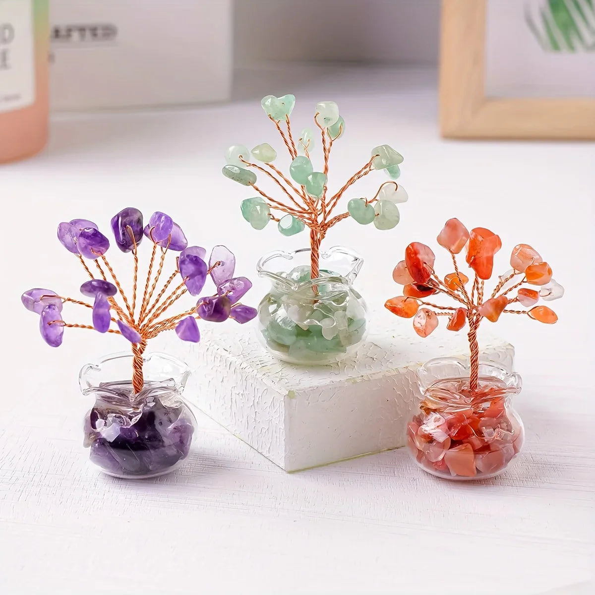 Arbre en gravier de cristal d'améthyste : Fil de cuivre fait main, Pierres de guérison, Décoration miniature pour la maison, méditation, décoration