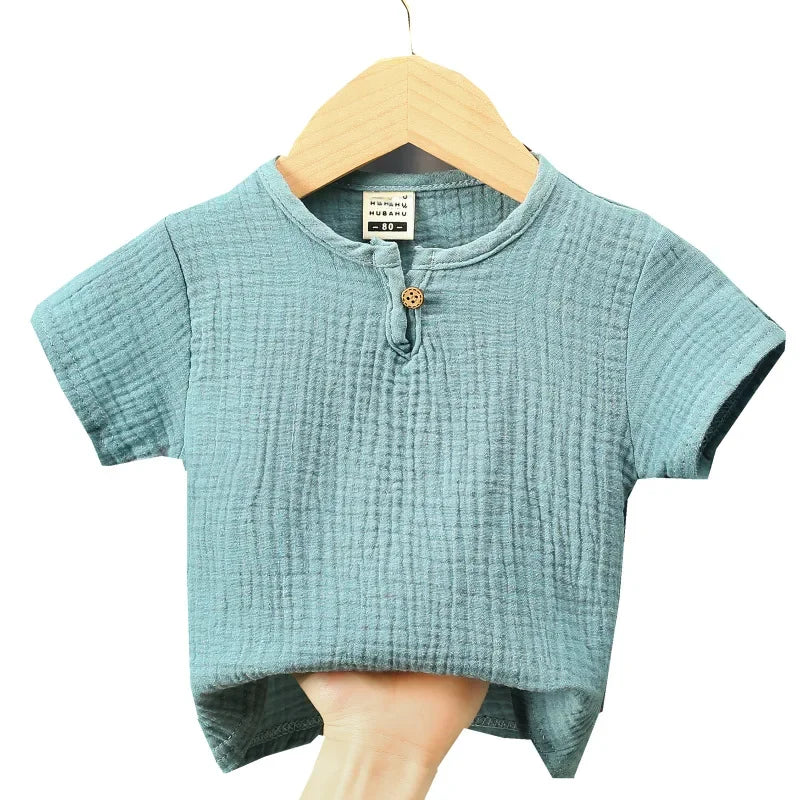 Kids Cotton Linen Long Sleeve T-Shirt – Soft Casual Top for Babies and Toddlers, Unisex Summer Wear