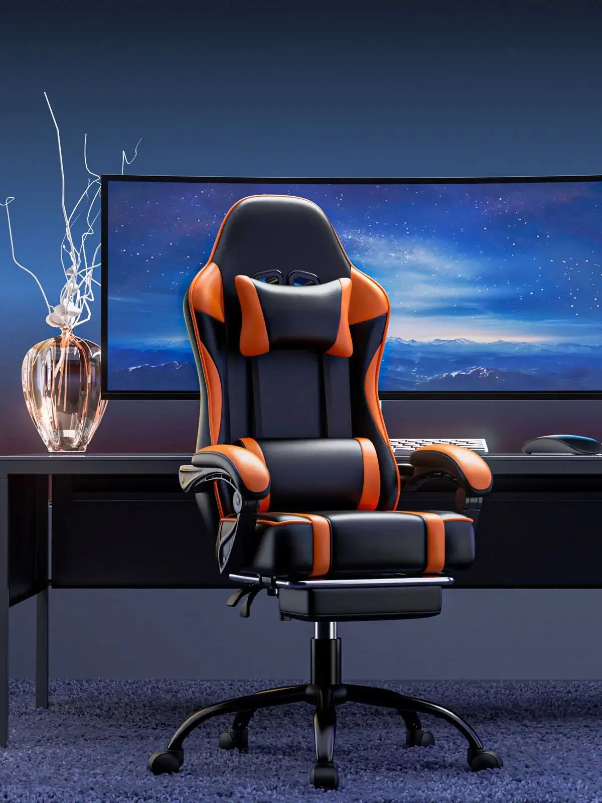 Gaming Chair with Footrest Reclining PU Leather Ergonomic Office Desk Chair