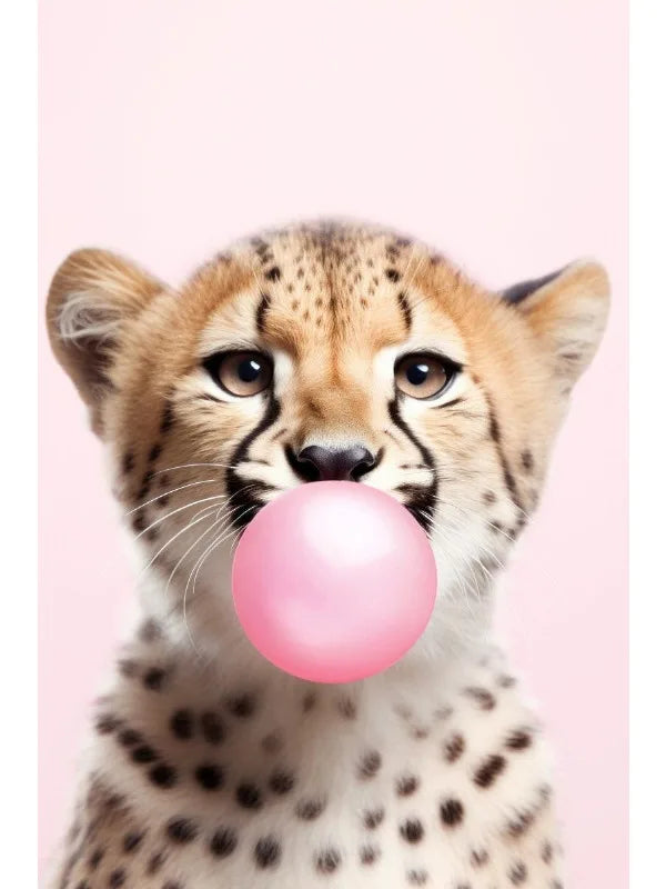 Lindo Panda Rosa Jirafa Conejo Guepardo Cebra Soplando Chicle Póster Lienzo Pintado para Habitación Infantil Decoración con Estampados de Animales