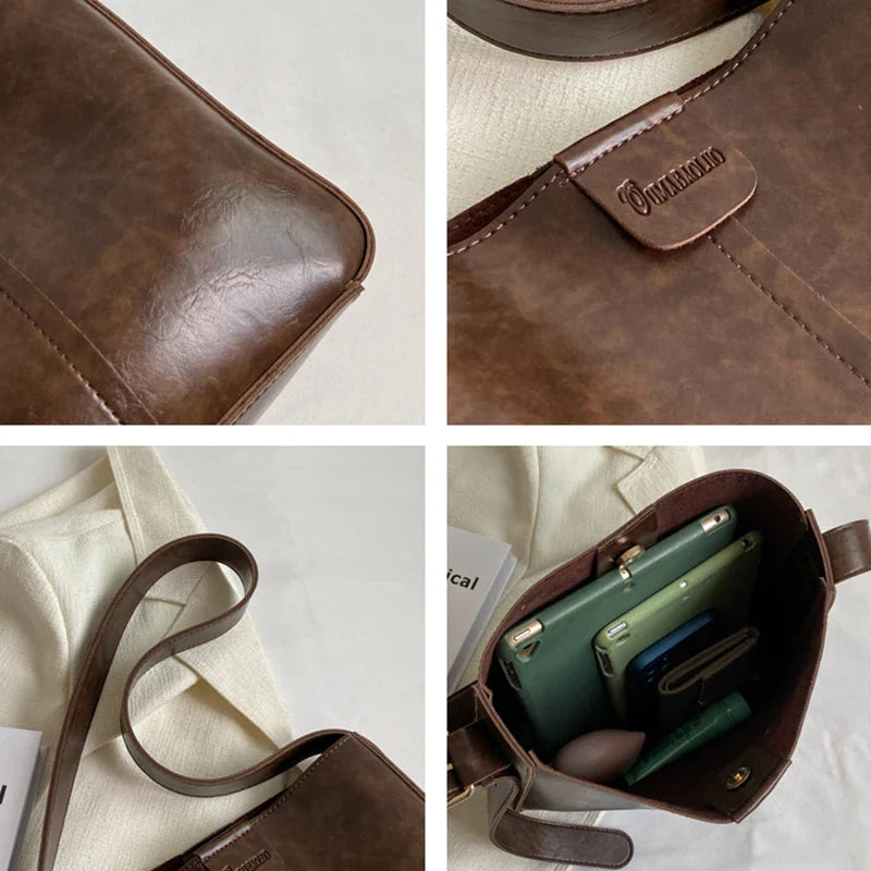 Bolso de hombro retro MOODS para mujer, con correa ancha, de piel sintética suave, bandoleras con monedero pequeño, gran capacidad, para compras
