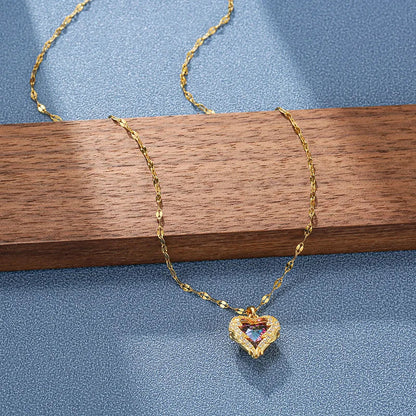 Stainless Steel Crystal Heart Pendant Necklace | Ocean Blue Jewelry for Women
