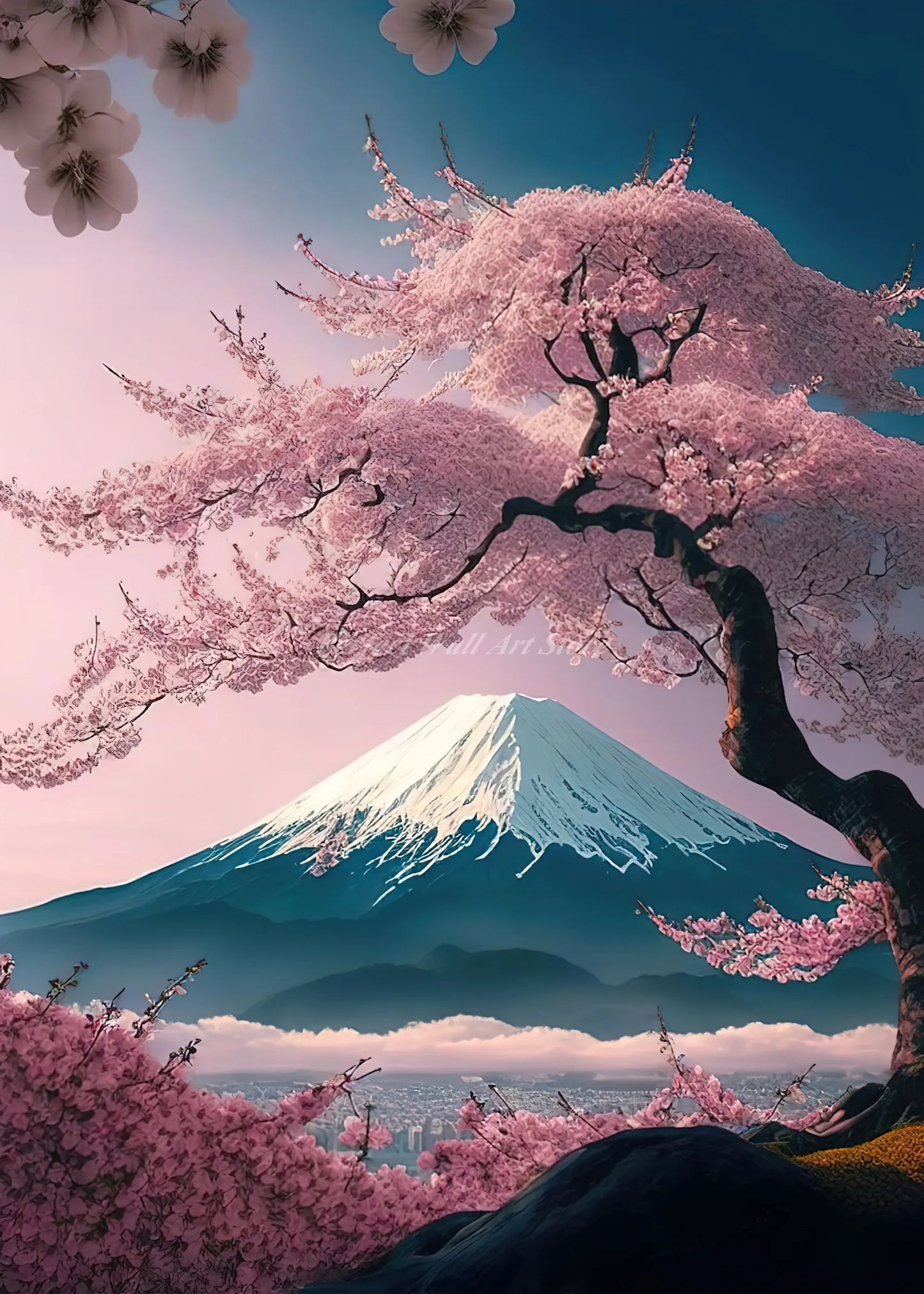 Póster japonés de flor de cerezo, montaña Fuji, puesta de sol, Tokio, lienzo impreso en HD, pintura artística de pared, imágenes, decoración del hogar