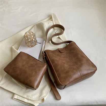 Bolso de hombro retro MOODS para mujer, con correa ancha, de piel sintética suave, bandoleras con monedero pequeño, gran capacidad, para compras