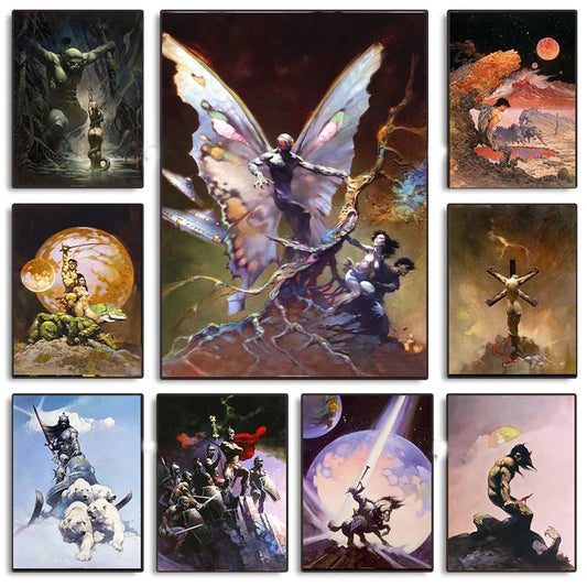 Arte de pared clásico vintage, arte de pared de Frank Frazetta, póster impreso en lienzo HD, pintura de pared decorativa para sala de estar y dormitorio