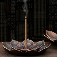 Bronze Lotus Incense Burner | Alloy Stick Holder Plate for Meditation