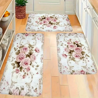 Tapis de sol de style américain avec motif rose et antidérapant, paillasson décoratif pour chambre, salon, cuisine, entrée