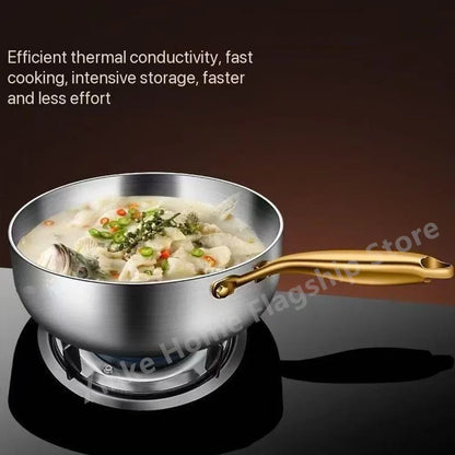 316 Stainless Steel Frying Pan Deepened Uncoated Wok NonStick Skillets Gas Stove Induction Cooker Universal Kitchen Cookware Pan