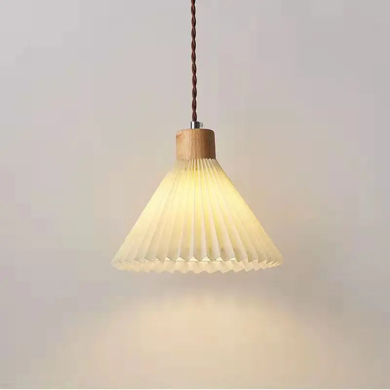 Suspension plissée rétro pour salon, salle à manger, chevet, plafonnier en bois massif avec abat-jour en tissu, décoration de bar et maison