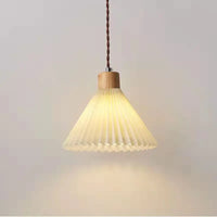 Suspension plissée rétro pour salon, salle à manger, chevet, plafonnier en bois massif avec abat-jour en tissu, décoration de bar et maison