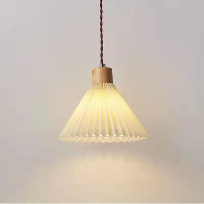 Suspension plissée rétro pour salon, salle à manger, chevet, plafonnier en bois massif avec abat-jour en tissu, décoration de bar et maison